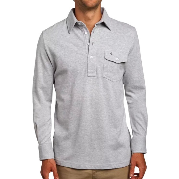 Criquet Other - Criquet Men's Long Sleeve Players Light Grey Pima Cotton Golf Polo Shirt